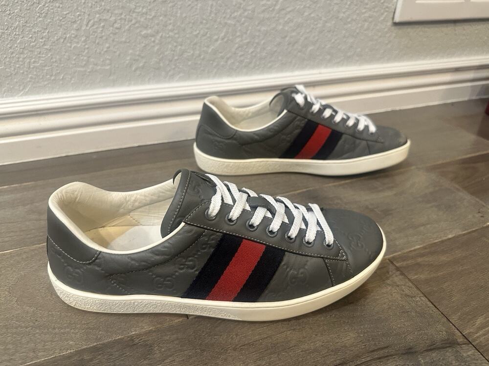 AUTHENTIC GUCCI ACE GUCCISSIMA GRAY WEB DESIGN SNEAKERS GG 7 (fits USA 8) 386750